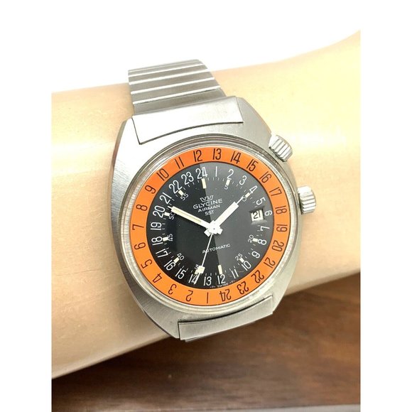 Glycine Airman SST Men's Watch Vintage Swiss Automatic Black Orange Dial - Picture 10 of 13